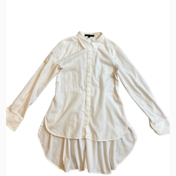 BCBGMaxAzria White high low Button up Top Blouse adjustable long sleeves - Picture 2 of 11